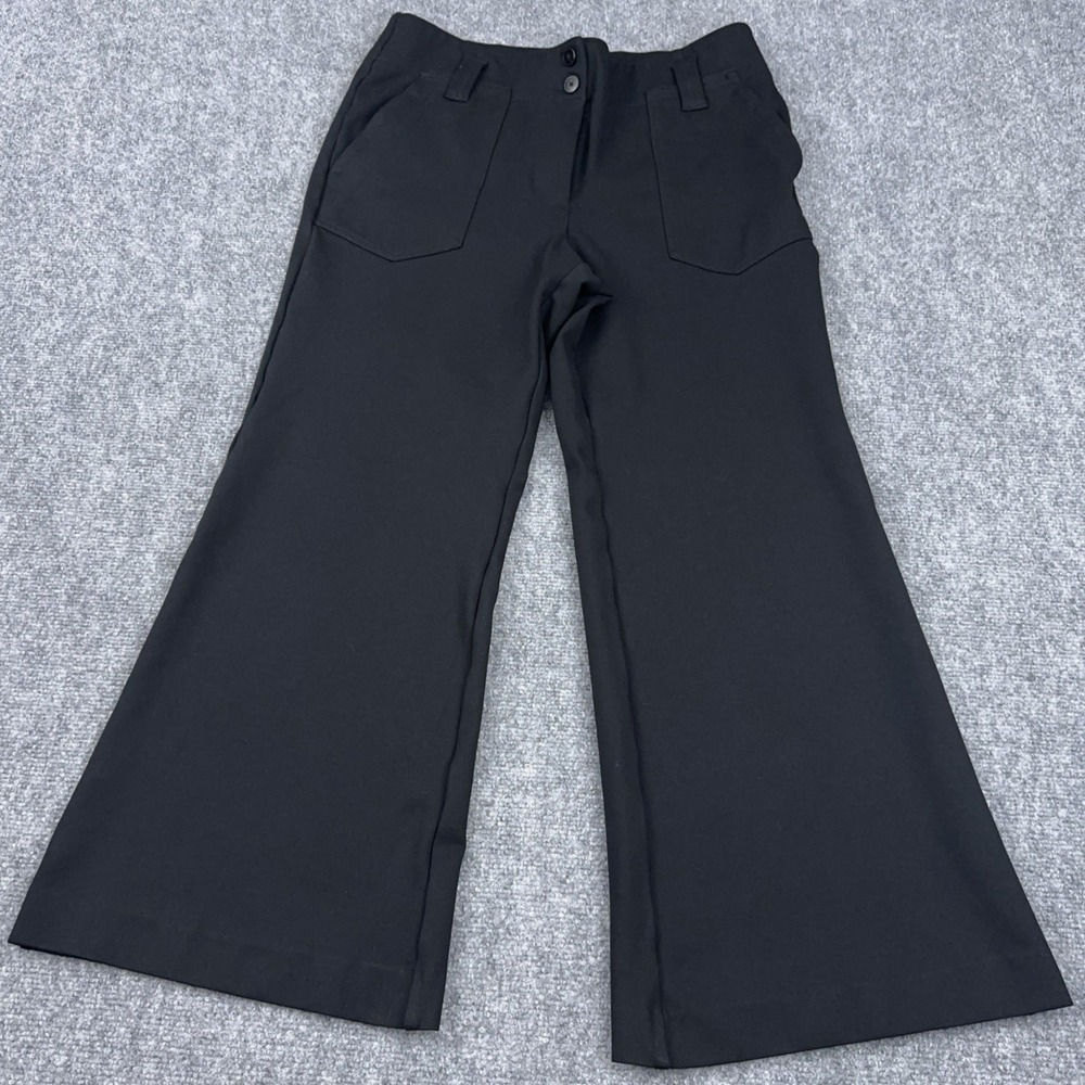Maeve Anthropologie Naomi Ponte Wide Leg Flare Pants Women's 12P Black High Rise